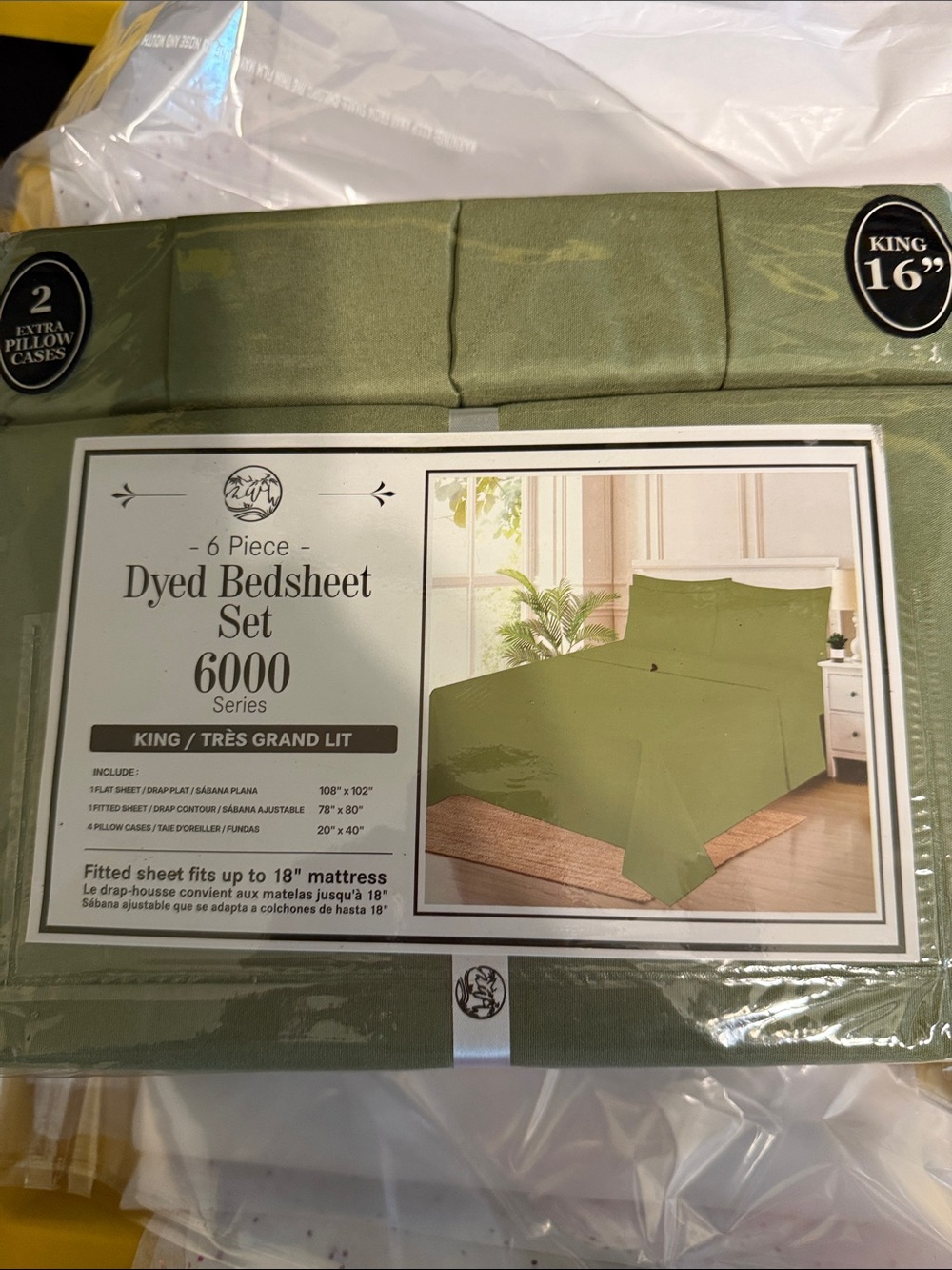 6-Piece Dyed Bedsheet Set - Olive Green (King)